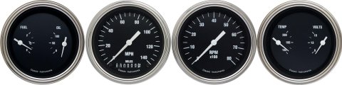 Classic Instruments Hot Rod Series Gauge Sets HR05SLC Gauges, Rod, Speedometer, Tach, Water Temperature, Fuel Level, 3 3/8 in., Black Face, Analog, Set of 4