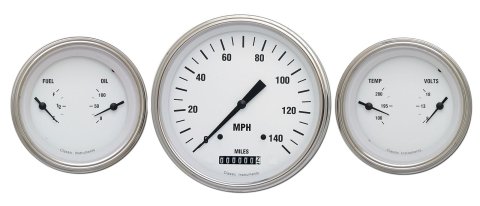 Classic Instruments White Hot Series Gauge Sets WH64SLC Set, Series, Analog, Electronic, Face, Black Pointer, Polished Bezel, Curved Lens, Kit