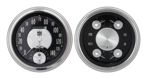 Classic Instruments 1951-53 Chevy Package Gauge Sets CH51AT62 Gauges, All-American Tradition, Speedometer, Tach, Oil Pressure, Fuel Level, Black Face, Analog, Chevy, Kit