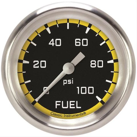 Classic Instruments Auto Cross Yellow Series Gauges AX346YAPF Gauge, Series, Fuel Pressure, 0-100 psi, 2 5/8 in., Performance Bezel, Analog, Electrical, Each