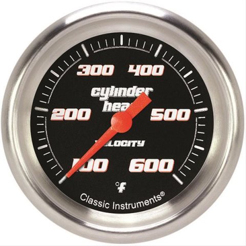 Classic Instruments Velocity Series Gauges VS397BAPF Gauge, Black Series, Cylinder Head Temperature, 100-600 Degrees F, 2 5/8 in., Performance Bezel, Analog, Electrical, Each