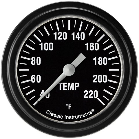 Classic Instruments Hot Rod Series Gauges HR329BLF Gauges, Series, Water Temperature, 40-220 degrees F, Analog, Electrical, 2 5/8 in., Black Face, White Numbers, Matte Black Bezel, Each