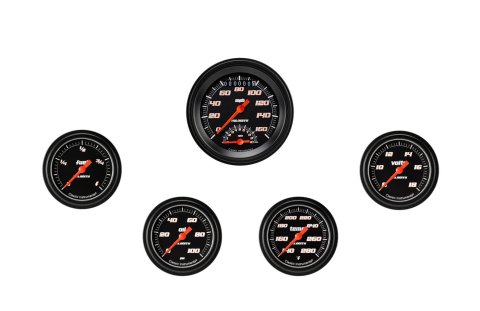 Classic Instruments Velocity Black Series Gauge Sets VS335BBLF Set, 3 3/8 in. Tachometer, Speedometer, 2 5/8 in. Fuel, Oil, Temp, Volts, Set of 5