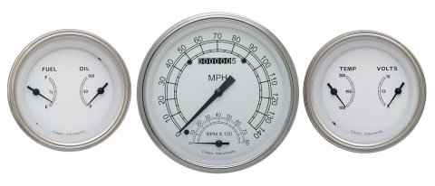Classic Instruments White Series Gauge Sets CW61SLF Gauges, Series, Speedometer, Tach, Water Temperature, Fuel Level, Face, Analog, Set of 3