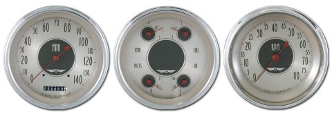 Classic Instruments All-American Nickel Series Gauge Sets AN53SLC Gauges, Nickel, Speedometer, Tach, Water Temperature, Fuel Level, Face, Analog, Set of 3