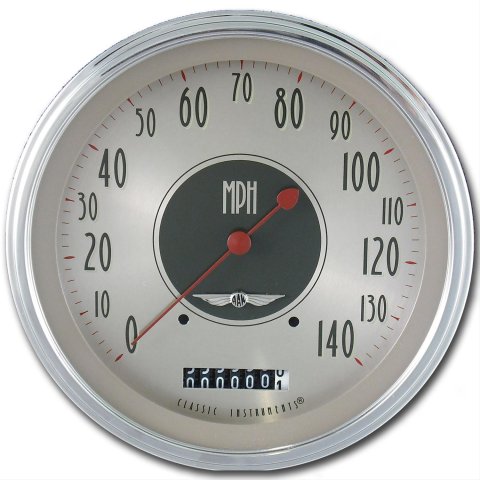 Classic Instruments All-American Nickel Series Speedometers AN56SLC Speedometer, Nickel, 5 in. Diameter, 0-140 mph, Analog, Electrical, Curved Face, Each