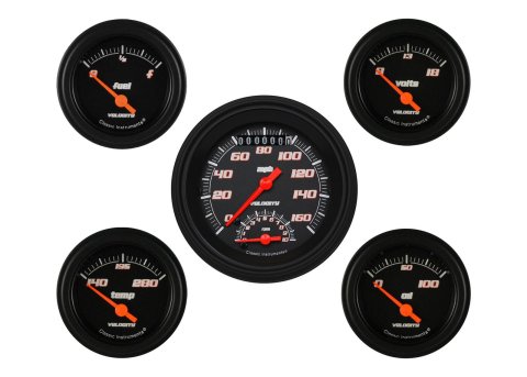 Classic Instruments Velocity Series Gauge Sets VS35BBLF Gauges, Velocity, Analog, Speedometer, Tach, Fuel Level, Oil Pressure, Water Temperature, Black Face, Set of 5