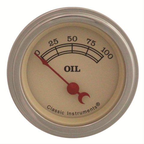 Classic Instruments Vintage Series Gauges VT81SLF Gauge, Vintage, Oil Pressure, 0-100 psi, 2 1/8 in., Analog, Electrical, Each