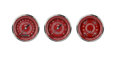 Classic Instruments V8 Red Steelie Series Gauge Sets V8RS53SLC Gauges, Series, Speedometer, Tach, Water Temperature, Fuel Level, Face, Analog, Set of 3