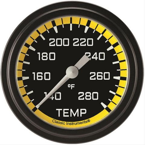 Classic Instruments Auto Cross Yellow Series Gauges AX326YBLF-08 Gauge, Series, Water Temperature, 2 5/8 in., Black/Yellow Face, Analog, Electrical, Each