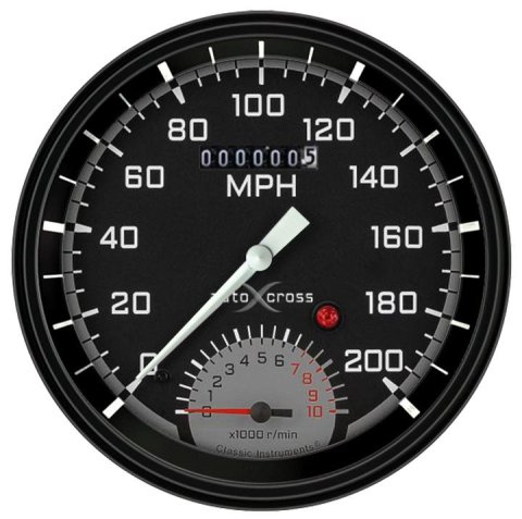 Classic Instruments Auto Cross Gray Series Gauges AX50GBLF Gauge Kit, Analog, Speedtachular, AutoCross Series, 4 5/8 in. Diameter, 0-200 MPH, 0-10,000 RPM, Black/Gray Face, White Numbers, Each