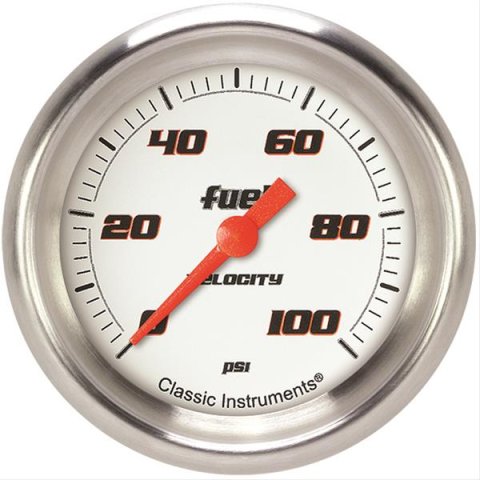 Classic Instruments Velocity Series Gauges VS346WAPF Gauge, White Series, Fuel Pressure, 0-100 PSI, 2 5/8 in., Performance Bezel, Analog, Electrical, Each