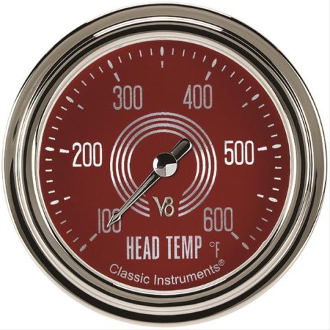 Classic Instruments V8 Red Steelie Series Gauges V8RS397SLC Gauge, Analog, Series, Cylinder Head Temp, 100-600 Degrees F, 2 5/8 in. Diameter, Face, Full Sweep, Each