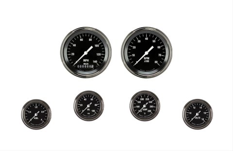 Classic Instruments Hot Rod Series Gauge Sets HR101SLF Set, Analog, Performance Series, 6-Gauge Set, 3 3/8 in. Speedo, 2 1/8 in. Secondary, Black Face, Set