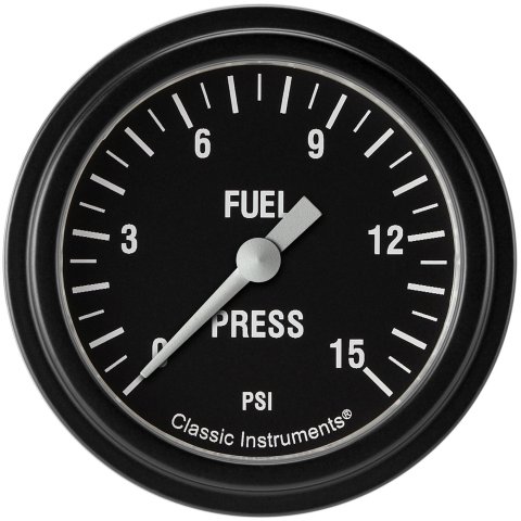 Classic Instruments Hot Rod Series Gauges HR345BLF Gauges, Series, Fuel Pressure, 0-15 psi, Analog, Electrical, 2 5/8 in., Black Face, White Numbers, Matte Black Bezel, Each