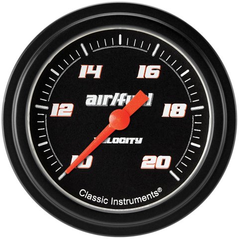 Classic Instruments Velocity Series Gauges VS394BBLF Gauges, Series, Air/Fuel Ratio - Wideband, 10:1-20:1 Air/Fuel Ratio, Analog, Electrical, 2 5/8 in., Black Face, White Numbers, Each