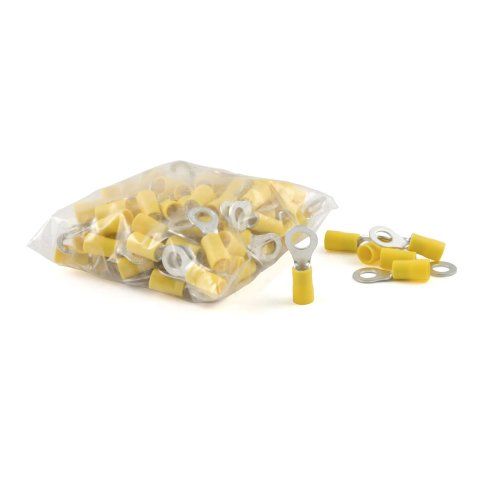 CURT Insulated Ring Terminals 59534 Wiring Connectors, Terminals, Female, 1/4 in. Stud Ring, 10 To 12-gauge, Yellow, Set of 100