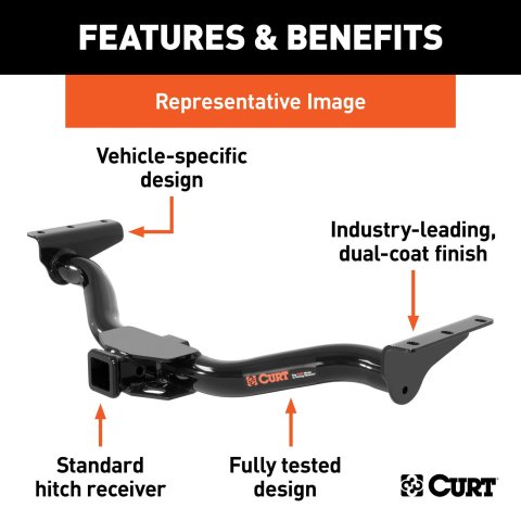 CURT Class 3 Receiver Hitch 13598 Trailer Hitch, III, 2 in. Receiver, Black, Square Tube, Tesla, Each thumbnail 1