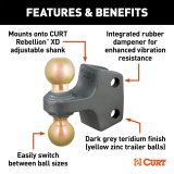 Curt Manufacturing Receiver Hitch Ball Mounts 45953 Trailer Mount, Replacement Rebellion XD Dual Ball, 2" & 2-5/16", Up to 20K thumbnail 3