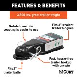 CURT QuickPin Trailer Couplers 25472 Hitch Coupler, No-Latch Coupler, 2.0 in. Ball, 3.0 in. Channel, 3,500 lbs., Includes 1/2 in. Dia. Pin and Clip, Each thumbnail 3