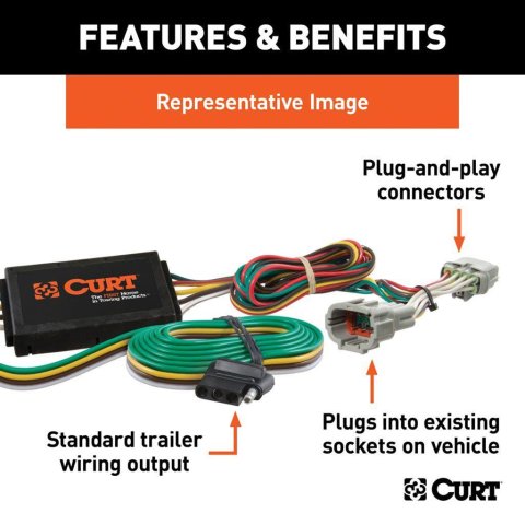 Curt Manufacturing - Trailer Wiring Harnesses for 2019-2022 AVALON 56416 Connector Kit, Custom Harness (4-Way Flat Output) thumbnail 2