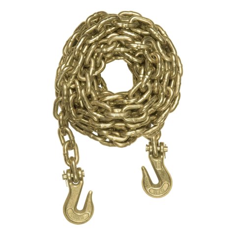 CURT Transport Binder Safety Chains 80311 Chain, Yellow Zinc, Steel, 3/8 in., 26, 400 lbs. Minimum Break Force, 20 ft. Length, with Hooks, Each
