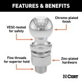 Curt Manufacturing Hitch Balls 40078 Trailer Ball, 2-5/16" Trailer Ball (1-1/4" x 2-5/8" Shank, 15,000 lbs., Chrome, Packaged) thumbnail 3