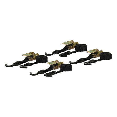 CURT Cargo Strap Sets 83010 Tie-Down Straps, Cargo, Ratchet, S-hook, 500 lbs. Working Load, 1 in. Width, 16 ft. Length, Black, Set of 4