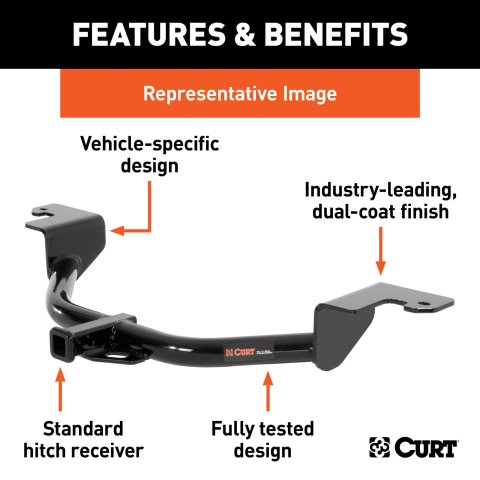 CURT Class 1 Receiver Hitch 11665 Trailer Hitch, I, 1.25 in. Receiver, Black, Square Tube, Honda, Each thumbnail 4