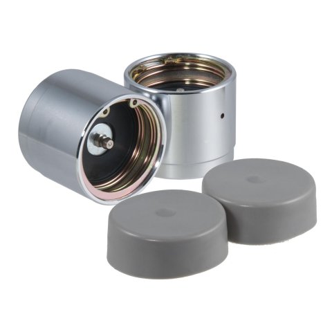 CURT Wheel Bearing Protectors 22232 Protectors, 2.320 in. Hub Bore Diameter, Steel, Chrome, Dust Covers, Zerk Fitting, Pair