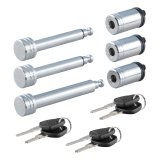 CURT Rambler Tow Bar Lock Sets 70005 Receiver Hitch and Coupler Locks, Rambler, RV Trailer Hitch, Two Locks for Arms, One for Receiver. Steel, Chrome, with Keys, Set of 3 thumbnail 1