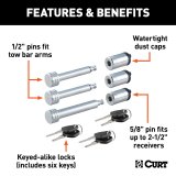 CURT Rambler Tow Bar Lock Sets 70005 Receiver Hitch and Coupler Locks, Rambler, RV Trailer Hitch, Two Locks for Arms, One for Receiver. Steel, Chrome, with Keys, Set of 3 thumbnail 3