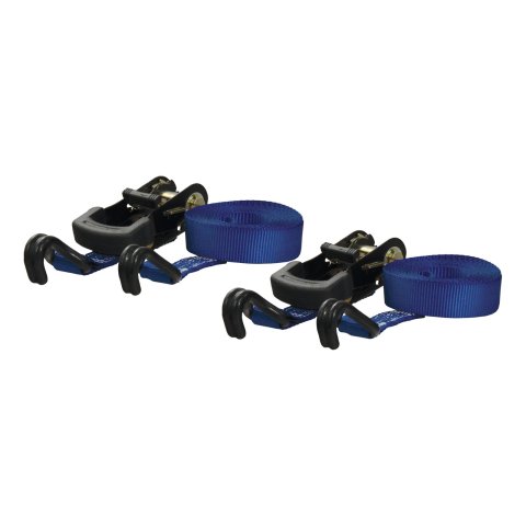 CURT Cargo Strap Sets 83020 Tie-Down Straps, Cargo, Ratchet, S-hook, 733 lbs. Working Load, 1 in. Width, 16 ft. Length, Blue, Pair