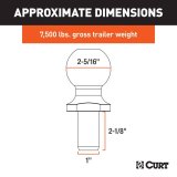 CURT Hitch Balls 40167 Ball, 2 5/16 in., 1.000 in. Shank Diameter, 2.125 in. Shank Length, 7,500 lbs. Capacity, Steel, Chrome, Each thumbnail 2
