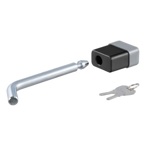 CURT Receiver Locks 23020 Hitch Lock, 1/2 in. Diameter, Bent Pin, Steel, Chrome, Black Dead Bolt, 2 Keys, 1 1/4 in. Receiver, Each