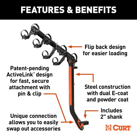 Curt Manufacturing Bike Racks 18412 CURT ActiveLink Ultra Hitch-Mounted Rack, 2 or 4 Bikes, 2" Shank thumbnail 3