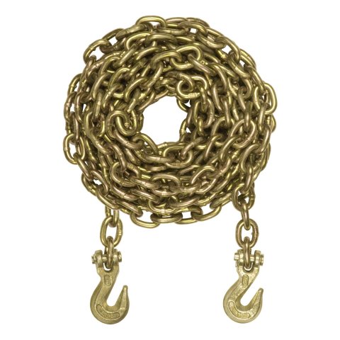 CURT Transport Binder Safety Chains 80307 Chain, Yellow Zinc, Steel, 5/16 in., 18, 800 lbs. Minimum Break Force, 20 ft. Length, with Hooks, Each