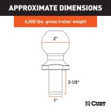 CURT Hitch Balls 40166 Ball, 2 in., 1.000 in. Shank Diameter, 2.125 in. Shank Length, 6,000 lbs. Capacity, Steel, Chrome, Each thumbnail 2