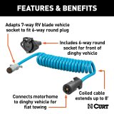 Curt Manufacturing Trailer Wiring Harnesses 57283 RV Electrical Adapter, 8' Dinghy Towing Adapter & Socket (7-Way RV Blade to 6-Way Round Vehicle) thumbnail 2