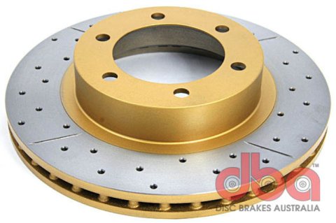 DBA Street Series X-Gold Disc Brake Rotors DBA2716X Rotor, Cross-Drilled, Slotted, X-Gold, Uni-Directional, Lexus, Toyota, Front, Each thumbnail 2