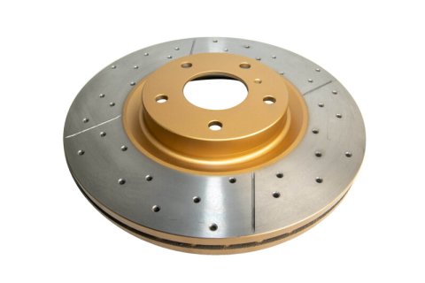 DBA Street Series X-Gold Disc Brake Rotors DBA2308X Rotor, Cross-Drilled, Slotted, X-Gold, Uni-Directional, Nissan, Infiniti, Front, Each thumbnail 4