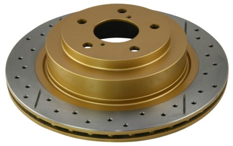 DBA Street Series X-Gold Disc Brake Rotors DBA2308X Rotor, Cross-Drilled, Slotted, X-Gold, Uni-Directional, Nissan, Infiniti, Front, Each thumbnail 8