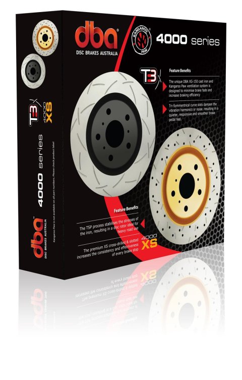 DBA HD Series 4000XS Brake Rotors DBA42702XS Disc Rotor, Cross-Drilled, Slotted, 4000 XS Series, Uni-Directional, Lexus, Front, Each thumbnail 1