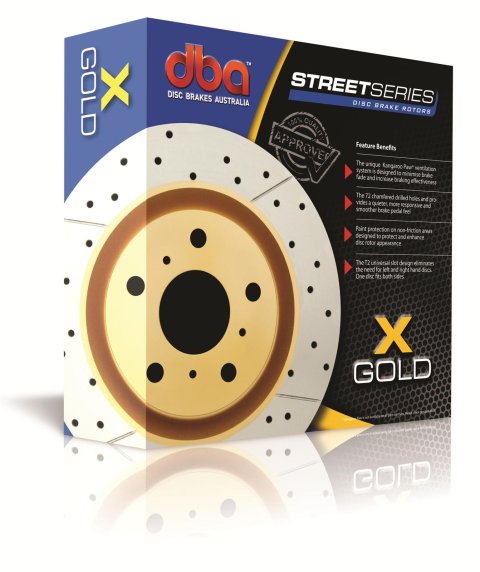 DBA Street Series X-Gold Disc Brake Rotors DBA093X Rotor, Cross-Drilled, Slotted, X-Gold, Uni-Directional, Land Rover, Rear, Each thumbnail 4