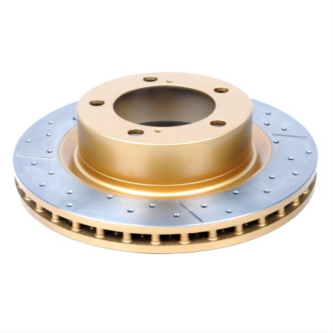 DBA Street Series X-Gold Disc Brake Rotors for 2010-2023 4RUNNER, GX460, 2011-2015 LAND CRUISER - DBA2736X Rotor, X-Gold, Vented, Cross-Drilled and Slotted Surface, Iron, Gold Painted, Toyota, Front, Each thumbnail 1