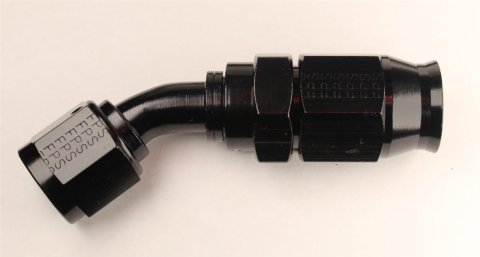 Fragola Performance Systems Race-Rite Reusable PTFE Hose Ends 2504510 Ends, Race-Rite, PTFE, -10 AN, Swivel, 45 Degree, Female Threads, Aluminum, Black Anodized, Each thumbnail 1