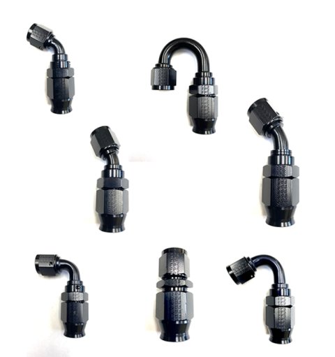 Fragola Performance Systems Race-Rite Reusable PTFE Hose Ends 2504508 Ends, Race-Rite, PTFE, -8 AN, Swivel, 45 Degree, Female Threads, Aluminum, Black Anodized, Each thumbnail 3