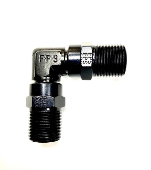 Fragola Performance Systems Unions 999600BL Fitting, Coupler, NPT to NPT, 90 Degree, Aluminum, Black Anodized, 3/8 in. NPT, 3/8 in. NPT, Each