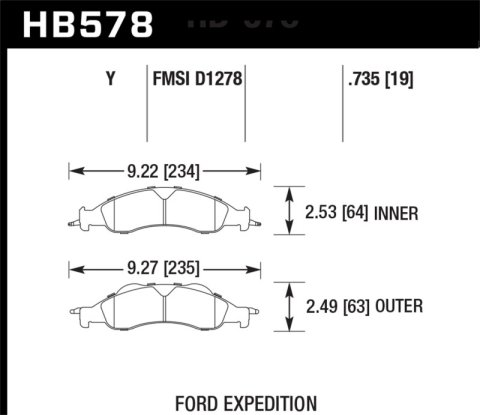 Hawk Performance LTS Brake Pads HB578Y.735 Pads, LTS, Ferro-Carbon, Front, Ford, Lincoln, Set