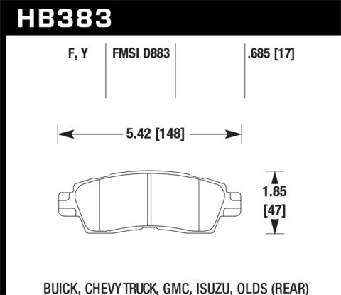 Hawk Performance HPS Brake Pads HB383F.685 Pads, HPS, Rear, Buick, Chevy, GMC, Isuzu, Oldsmobile, Saab, Set